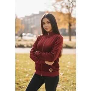 Michael Kors red Velour Zip Up Long Sleeve Jacket size L